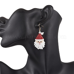 Стеклянные бусины санта-клаус подвесные серьги EJEW-MZ00508