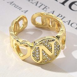 Anelli da donna aperti con micro pavé di zirconi cubici trasparenti in ottone&nbsp;RJEW-K289-02G-N