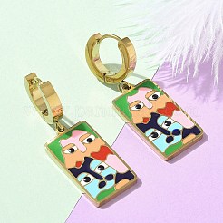 女性用304ステンレススチールエナメルフープピアス  長方形  ゴールドカラー  カラフル  38x12.5mm&nbsp;STAS-Z105-01G-01