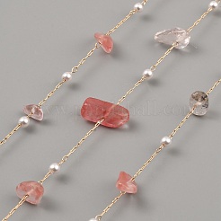 Самородки из окрашенного светлого коралла из натурального розового кварца и цепочки из АБС-пластика с жемчугом CHC-CJC0004-01KCG