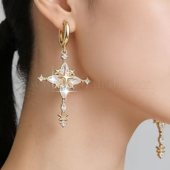 Boucles d'oreilles créoles pendantes en laiton et zircon cubique&nbsp;WG4AE01-01