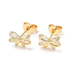 Серьги-гвоздики из латуни с микро-паве и бантом из прозрачного кубического циркония&nbsp;EJEW-A135-07G