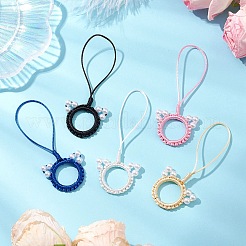 手作りの編み込みナイロン猫ペンダント装飾  アクリルビーズで  バックパックのキーホルダーの装飾品  ミックスカラー  107mm&nbsp;HJEW-JM02668