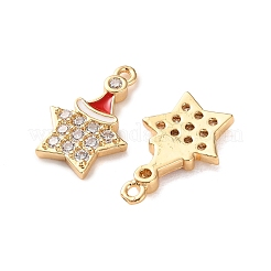 真鍮製マイクロパヴェキュービックジルコニアペンダント  クリスマステーマ  18KGP本金メッキ  エナメル  スター  15.5x10x2mm  穴：1.2mm&nbsp;X1-KK-D420-01G-05