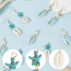 40 шт. подвески в виде морской звезды из ракушек каури двух цветов и окрашенной синтетической бирюзы&nbsp;PALLOY-SC0004-40