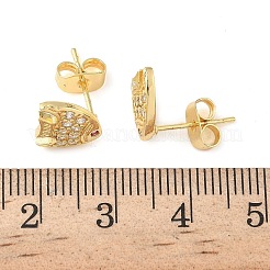 Серьги-гвоздики из латуни с микропаве из прозрачных кубических цирконий в форме рыб&nbsp;EJEW-Z144-23G