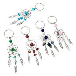 10 шт. 5 стиля брелок из плетеной паутины с перьевым сплавом и натуральным смешанным камнем и стеклянными семенами&nbsp;KEYC-TA0001-53
