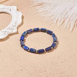 Bracciale elasticizzato con perline a colonna di lapislazzuli naturali&nbsp;BJEW-JB08596-03