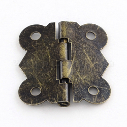 Accessori scatola di legno cerniera di ferro, 90 grado fisso, bronzo antico, 20x17x2.5mm, Foro: 2 mm