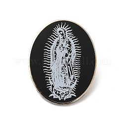 Broche de aleación ovalado con Virgen María para ropa de mochila, negro, 30x23.5x2mm