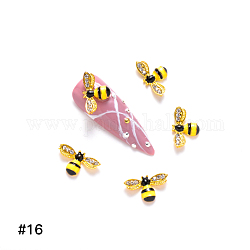 Cabochons en alliage avec strass, avec l'émail, accessoires nail art de décoration, abeilles, or, cristal, 8.5x13.5x2.5mm