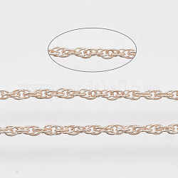 Chaînes de corde de fer enduites de laiton soudé, avec bobine, or rose, 2x1.4x0.3mm, environ 39.37 pied (12 m)/rouleau