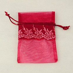 Organza Lace Bags, Red, 13.6x9.2cm