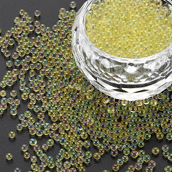 Fai da te 3 decorazione di arte del chiodo d mini perle di vetro, perline chiodo piccolo caviale, ab colore placcato, tondo, giallo, 2mm, su 450 g / borsa