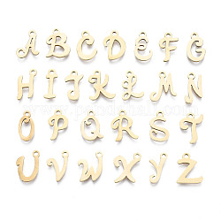 201 Stainless Steel Charms, Laser Cut, Alphabet, Golden, Letter, 10~13x4.5~10x1mm, Hole: 1.4mm