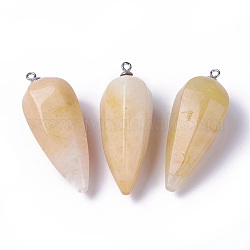 Natural Jade Pointed Pendants, with Stainless Steel Findings, Cone, Stainless Steel Color, 50~53x19~21mm, Hole: 2mm
