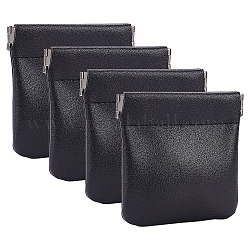 BENECREAT 4pcs Black Leather Jewelry Travel Bag, 3.3x3.2inch Portable Coin Purse Pocket Gift Bags Cosmetic Bag for Party Wedding Favors