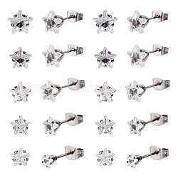 40 pièces 5 tailles cristal strass minuscule étoile boucles d'oreilles, 304 bijoux en acier inoxydable pour femme, avec 100 pièces en plastique poussoirs d'oreilles, couleur inoxydable, 4~8x4~8mm, pin: 0.7 mm, 8pcs / taille