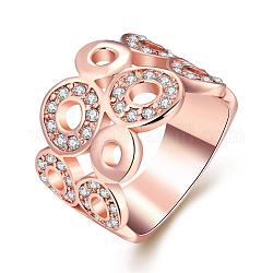 女性のための絶妙な真鍮チェコラインストーン広帯域指輪  ローズゴールド  サイズ7  17.3mm