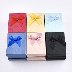 Cardboard Jewelry Set Boxes, with Sponge Inside, Rectangle with Bowknot, Mixed Color, 9x7x3.4cm