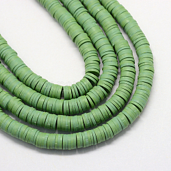 Flache runde umweltfreundliche handgefertigte Polymer Clay Perlenabstandshalter, dunkles Seegrün, 4x1 mm, Bohrung: 1 mm, ca. 380~400 Stk. / Strang, 17.7 Zoll