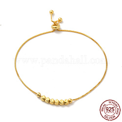 925 bracelets coulissants chaînes boîte en argent sterling, avec polygone perlé, véritable 18k plaqué or, 8-5/8 pouce (22 cm)