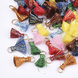 Polyeter Tassel Pendants, with Metallic Cord and Iron Jump Rings, Golden, Mixed Color, 10~15x5~8mm, Hole: 3.5mm