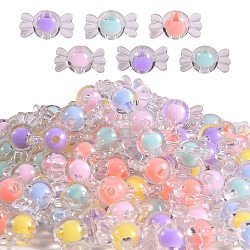 Transparente Acryl Perlen, Perle in Perlen, Süßigkeiten, Mischfarbe, 9x17x8.5 mm, Bohrung: 2 mm, ca. 570 Stk. / 300 g