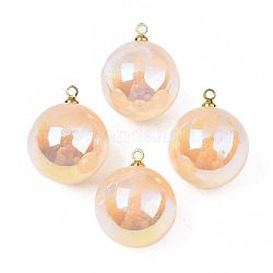 Colgantes de perlas de imitación de plástico abs, con fornituras de latón dorado, color de ab chapado, redondo, naranja, 19.9x16mm, agujero: 1.5 mm
