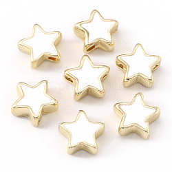 Emaille-Perlen aus Zahnstangenbeschichtung, Cadmiumfrei und Nickel frei und Bleifrei, Stern, Licht Gold, creme-weiß, 10x10x4 mm, Bohrung: 1.6 mm