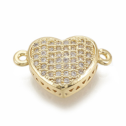 Brass Micro Pave Cubic Zirconia Links, Heart, Clear, Golden, 10x16x4mm, Hole: 1mm