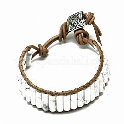 Bracciali cordone in pelle di vacchetta, con perline di howlite naturale a colonna e componenti in lega, 9~11 pollice (23~28 cm)