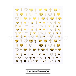 Gold Stamping Nail Art Stickers, Self-Adhesive, for Nail Tips Decorations, Heart Pattern, 90x77mm