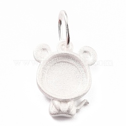 925 Sterling Silver Pendant Cabochon Settings, Chinese Zodiac Sign, Mouse, 14x11x2.2mm, Inner Diameter: 3.5mm Hole: 5x0.6mm