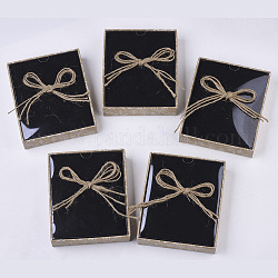 Boîtes à bijoux en carton, Pour la bague, collier, boucle, avec couvercle transparent, nœud papillon en corde de chanvre et éponge noire à l'intérieur, rectangle, blé, 13x11x2.9 cm