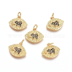 Brass Micro Pave Cubic Zirconia Pendants, with Jump Rings, Eye and Elephant, Black, Golden, 13x15x2mm, Hole: 3mm