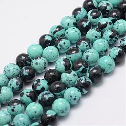 Natural Ocean White Jade Beads Strands, Dyed, Round, Cyan, 6mm, Hole: 1mm, about 65~66pcs/strand, 15.75 inch(40cm)