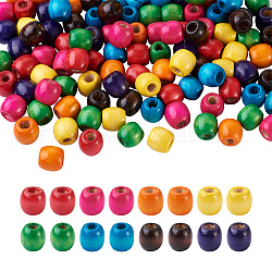 240 pièces 8 couleurs craftdady teint perles en bois d'érable naturel, baril, sans plomb, couleur mixte, 16~17x16mm, Trou: 8mm, 30 pcs / couleur