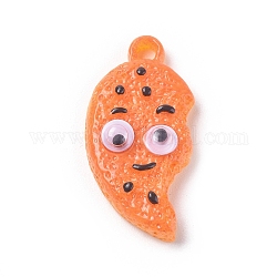Ciondoli in plastica imitazione alimentare, biscotto con occhio, arancione, 27.2x13.8x6.3mm, Foro: 2.2 mm