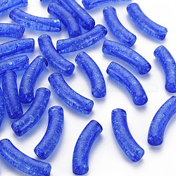 Transparent Crackle Acrylic Beads, Curved Tube, Medium Blue, 32x8x10mm, Hole: 1.6mm, about 330pcs/500g