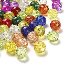 Perles en verre craquelé transparentes, ronde, couleur mixte, 9x10x9.5mm, Trou: 1mm, environ 350 pcs/500 g