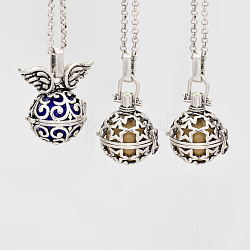 Brass Cage Pendants, Chime Ball Pendants, with No Hole Spray Painted Brass Round Ball Beads, Antique Silver, 26~35x24~33x19~22mm, Hole: 3x8mm