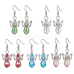 Boucles d'oreilles pendantes en alliage de style tibétain, fée ange, boucles d'oreilles pendantes en perles de verre, couleur mixte, 48x18mm