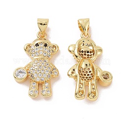 Brass Micro Pave Cubic Zirconia Pendants, Bear Charm, Real 18K Gold Plated, 24x14x4.5mm, Hole: 3.5x4mm