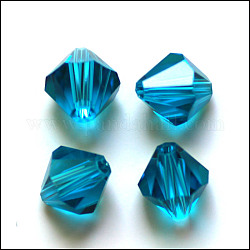 Imitazione branelli di cristallo austriaco, grado aaa, sfaccettato, bicono, cielo blu profondo, 10x9~10mm, Foro: 0.9~1.6 mm