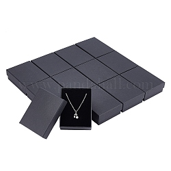 Коробки для ювелирных изделий из крафт-бумаги, Для кольца, ожерелье, с губкой внутри, прямоугольные, чёрные, 9x7x3 см, Внутренний размер: 8.5x6.4x1.7 см
