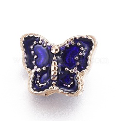 Perles en alliage, avec l'émail, papillon, bleu minuit, or clair, 8x10x5.7mm, Trou: 1.6mm