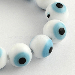 Main ronde perles au chalumeau mauvais œil brins, bleu cadet, 8mm, Trou: 1mm, Environ 48 pcs/chapelet, 13.7 pouce