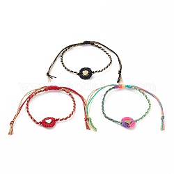 Bracciali di perline intrecciati con fili di nylon regolabili, con perline a cuore in ottone, oro, colore misto, diametro interno: 2-1/8~4 pollice (5.5~10 cm)