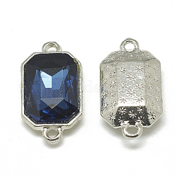 Conectores de enlaces de vidrio de aleación, facetados, octágono rectángulo, Platino, azul de Prusia, 21x12x5.5mm, agujero: 1.5 mm